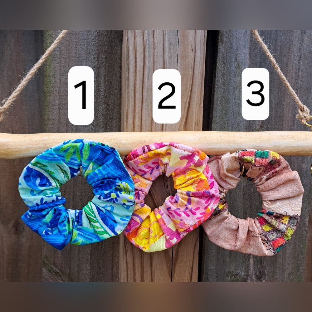 ONE Scrunchie Hair Tie Cotton Floral Abstract Pink Green Yellow Blue Beige